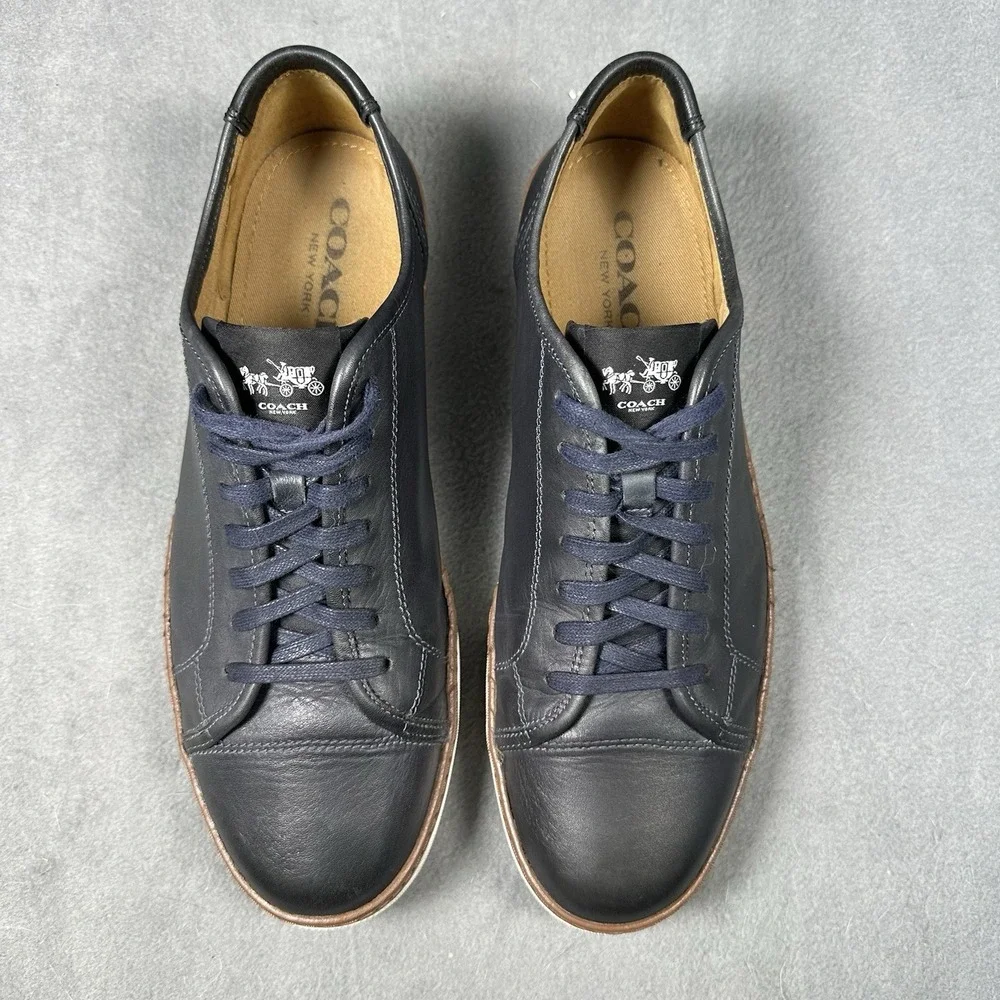 Coach York Navy Leather Low Top Sneakers Men's Size 11D Lace Up Casual Shoes